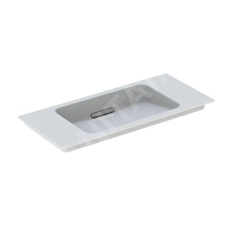 Geberit ONE - Meuble-lavabo 900x400x130 mm, trop-plein caché, sans trou pour robinetterie, sortie horizontale, KeraTect, blanc