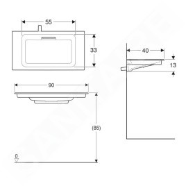 Geberit ONE - Meuble-lavabo 900x400x130 mm, trop-plein caché, sans trou pour robinetterie, sortie horizontale, KeraTect, blanc