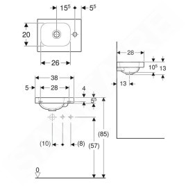 Geberit iCon - Lave-mains 380x280x130 mm, sans trop-plein, trou pour robinetterie à droite, KeraTect, blanc 501.830.00.2