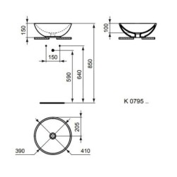 Ideal Standard Strada - Vasque, diamètre 410 mm, sans trop-plein, noir K0795V3