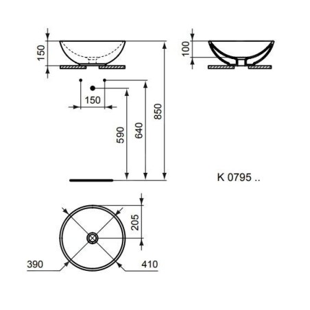 Ideal Standard Strada - Vasque, diamètre 410 mm, sans trop-plein, noir K0795V3