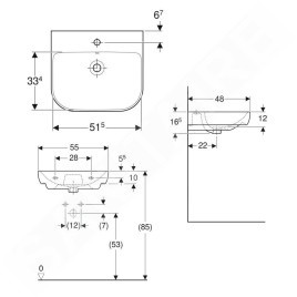 Geberit Smyle - lavebo 550x480 mm, avec trop-plein, trou pour robinetterie, blanc 500.227.01.1
