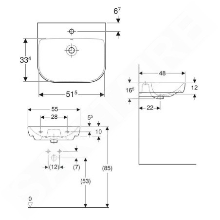 Geberit Smyle - lavebo 550x480 mm, avec trop-plein, trou pour robinetterie, blanc 500.227.01.1
