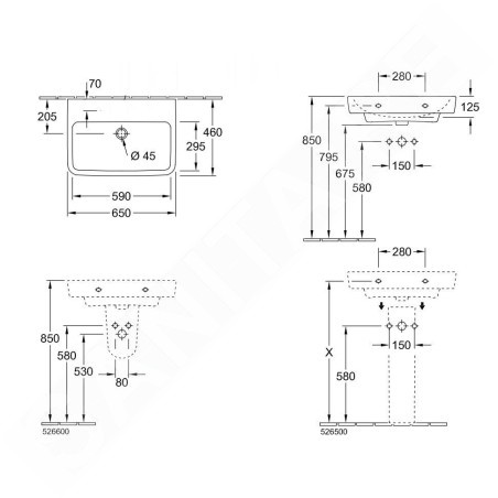 Villeroy & Boch O.novo - Vasque, 600x460 mm, sans trop-plein, sans trou pour robinet, blanc alpin 4A416F01