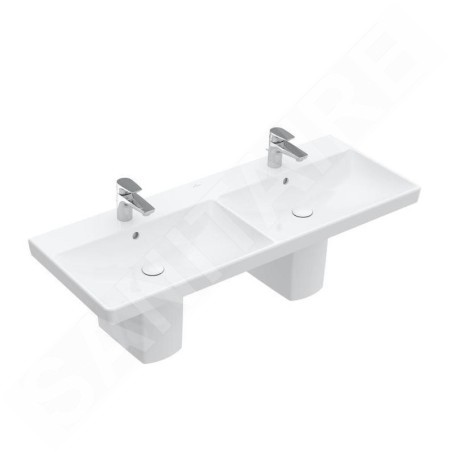 Villeroy & Boch Avento - Double lavabo pour meuble 1200x470 mm, avec trop-plein, trou pour robinet, CeramicPlus, Stone White