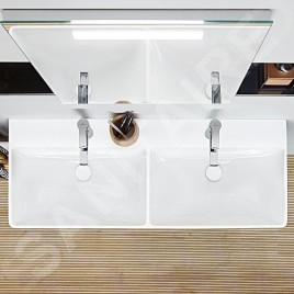 Villeroy & Boch Avento - Double lavabo pour meuble 1200x470 mm, avec trop-plein, trou pour robinet, CeramicPlus, Stone White