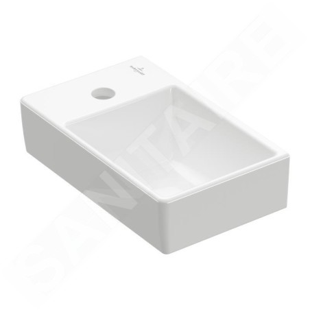 Villeroy & Boch Avento - Lave-mains 360x220 mm, sans trop-plein, trou pour robinet à gauche, CeramicPlus, Stone White 43003RRW