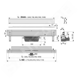 Alcadrain Douchegoten - Système de drainage Spa 750 mm, pour montage mural, mat en acier inoxydable APZ5-SHADE-750