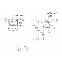 Villeroy & Boch O.novo - Lave-mains Compact 360x250 mm, sans trop-plein, trou pour robinet à droite, AntiBac, CeramicPlus,