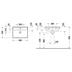 Duravit D-Neo - Lavabo 600x440 mm, 1 trou pour robinetterie, blanc 2366600000
