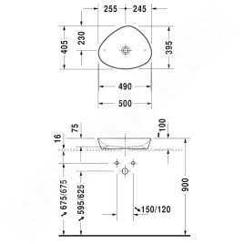 Duravit Cape Cod - Lavabo asymétrique 500x405 mm, DuraCeram, blanc mat 2339503200