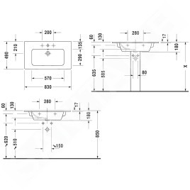 Duravit ME by Starck - Meuble-lavabo 830x490 mm, avec 1 trou pour robinetterie, avec WonderGliss, blanc mat 23368332001