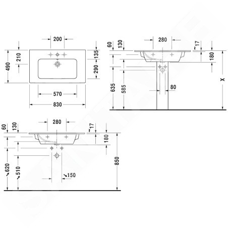 Duravit ME by Starck - Meuble-lavabo 830x490 mm, avec 1 trou pour robinetterie, avec WonderGliss, blanc mat 23368332001