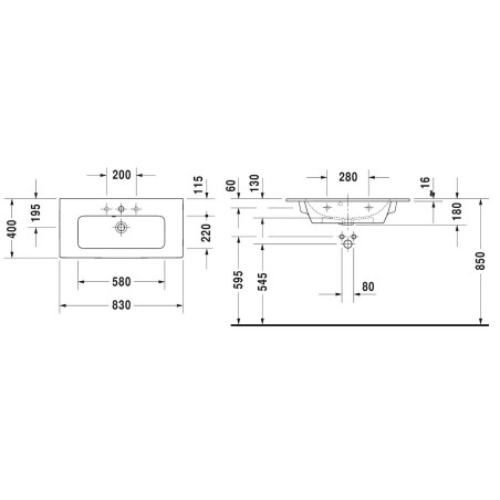 Duravit ME by Starck - Meuble-lavabo Compact, 830x400 mm, avec 1 trou pour robinetterie, avec WonderGliss, blanc mat 23428332001
