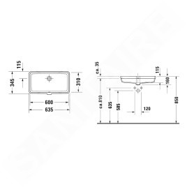 Duravit Vero Air - Lavabo à encastrer 635x345 mm, avec trop-plein, sans trou pour robinetterie, blanc 0384600000