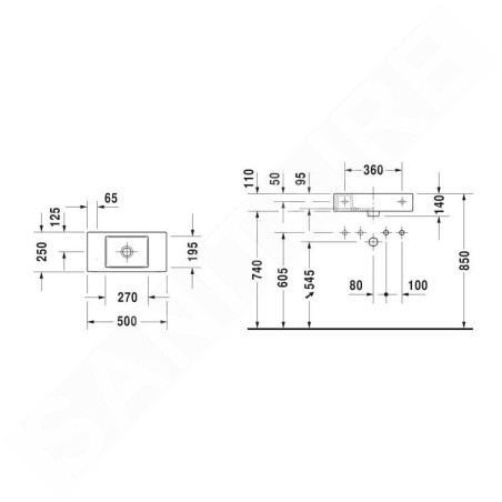 Duravit Vero Air - Lave-mains 500x250 mm, sans trop-plein, sans trou pour robinetterie, WonderGliss, blanc 07245000001
