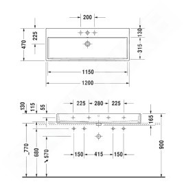 Duravit Vero Air - Meuble-lavabo double 1200x470 mm, avec trop-plein, avec trou pour robinetterie, WonderGliss, blanc