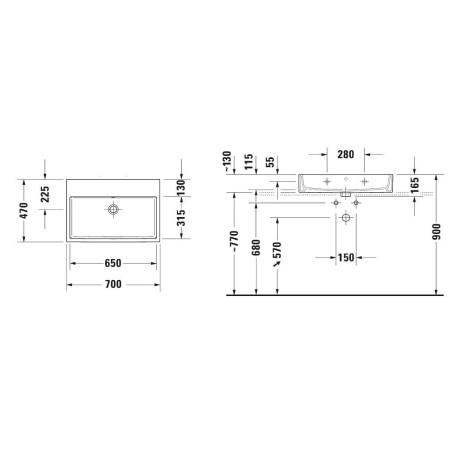 Duravit Vero Air - Meuble lavabo 700x470 mm, avec trop-plein, sans trou de robinetterie, WonderGliss, blanc 23507000281