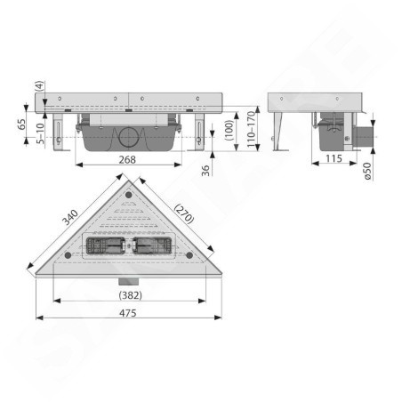 Alcadrain Douchegoten - Bac d'angle sans rebord pour grille perforée, acier inoxydable ARZ1