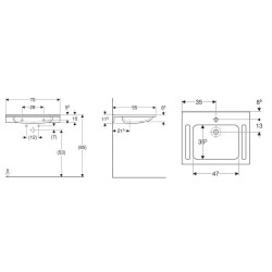 Geberit Publica - Lavabo adapté aux PMR, 700x550x115 mm, sans trop-plein, trou de robinetterie, blanc alpin 402170016