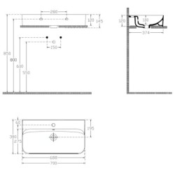 Sapho Isvea - Lavabo Sistema U, 700x380 mm, avec 1 trou pour robinetterie, blanc 10PL53070