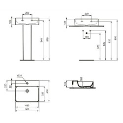 Ideal Standard Conca Ceram - Lavabo 500x450 mm, sans trop-plein, trou pour robinet, blanc T378501