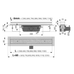 Alcadrain Douchegoten - Bac à douche Antivandale 650 mm, avec grille, acier inoxydable brillant APZ11-650L
