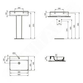 Ideal Standard Conca Ceram - Lavabo 600x450 mm, sans trop-plein, trou pour robinet, blanc T379001