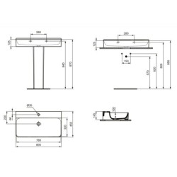 Ideal Standard Conca Ceram - Lavabo 800x450 mm, sans trop-plein, trou pour robinet, blanc T379501