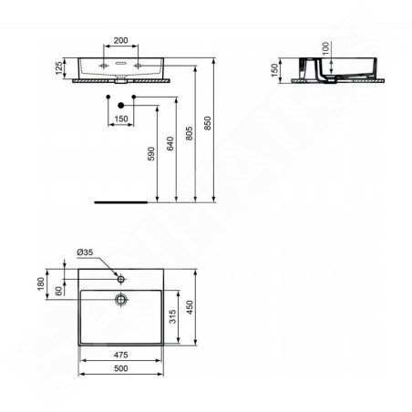 Ideal Standard Extra - Lavabo à poser 500x450 mm, avec trop-plein, trou pour robinet, blanc T388401
