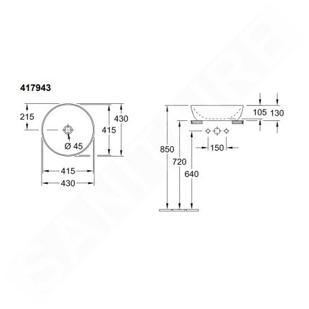 Villeroy & Boch Artis - Vasque, diamètre 430 mm, Powder 417943BCT0