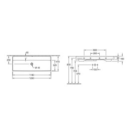 Villeroy & Boch Collaro - Meuble lavabo 1200x470 mm, sans trop-plein, sans trou de robinetterie, CeramicPlus, blanc alpin