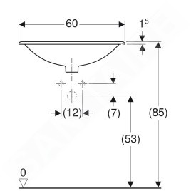 Geberit Selnova Square - Lavabo 600x450 mm, avec un trou de robinetterie, avec trop-plein, blanc 500.307.01.1