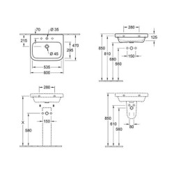 Villeroy & Boch Architectura - Lavabo 600x470 mm, avec trop-plein, trou de robinetterie, blanc alpin 41886001