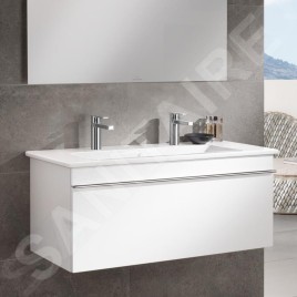 Villeroy & Boch Venticello - Meuble lavabo 1000x500 mm, avec trop-plein, 2 trous de robinetterie, CeramicPlus, blanc alpin