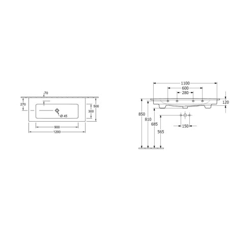 Villeroy & Boch Venticello - Meuble lavabo 1200x500 mm, avec trop-plein, sans trou de robinetterie, CeramicPlus, blanc alpin