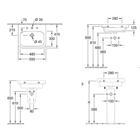 Villeroy & Boch Architectura - Meuble lavabo 550x470 mm, avec trop-plein, trou de robinetterie, CeramicPlus, blanc alpin