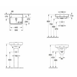 Villeroy & Boch O.novo - Lave-mains 500x370 mm, sans trop-plein, sans trou de robinetterie, CeramicPlus, blanc alpin 434453R1