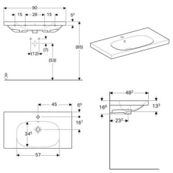 Geberit Acanto - Lavabo 900x482 mm, avec 1 trou, avec trop-plein, avec KeraTect, blanc 500.623.01.8