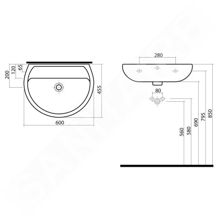 Kolo Rekord - Lavabo 600x455 mm, sans trou pour la robinetterie, blanc K91060000