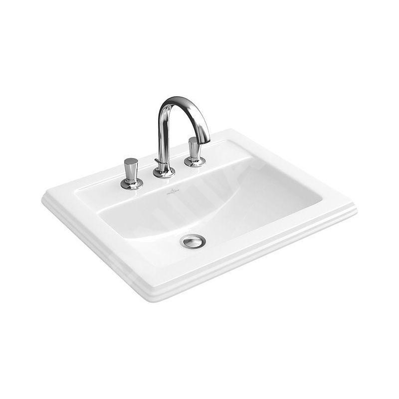 Villeroy & Boch Hommage - Lavabo avec trop-plein, 630 mm x 525 mm, avec Ceramicplus, blanc - lavabo trois trous 7102A1R1