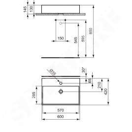 Ideal Standard Strada - Lavabo 600x420x145 mm, 1 ouverture pour mitigeur, blanc K078101