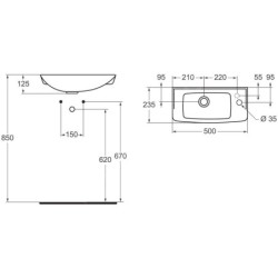 Ideal Standard Eurovit - Lavabo 500x235x125 mm, blanc R421001