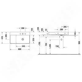 Duravit DuraSquare - Meuble-lavabo 800x470 mm, avec un trou pour robinet à gauche, DuraCeram, blanc alpin 2349800071