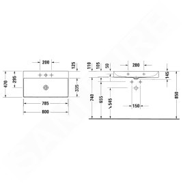 Duravit DuraSquare - Lavabo 800x470 mm, DuraCeram, avec WonderGliss, blanc alpin 23538000701