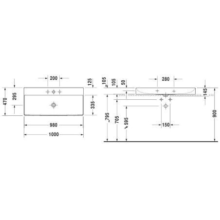 Duravit DuraSquare - Meuble-lavabo 1000x470 mm, DuraCeram, blanc alpin 2353100079
