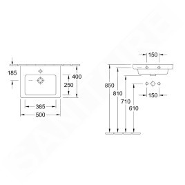 Villeroy & Boch Subway 2.0 - Meuble lave-mains 500x400 mm, avec trop-plein et trou pour la robinetterie, CeramicPlus, blanc