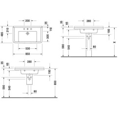 Duravit Starck 3 - Lavabo pour meuble 850x485 mm, sans trou, avec WonderGliss, blanc alpin 03048000001