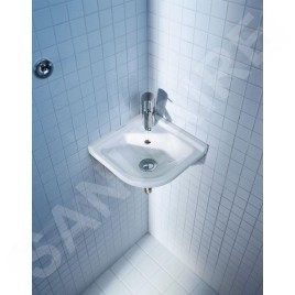 Duravit Starck 3 - Lave-mains d’angle 430x380 mm, avec un trou pour robinetterie, avec WonderGliss, blanc 07524400001