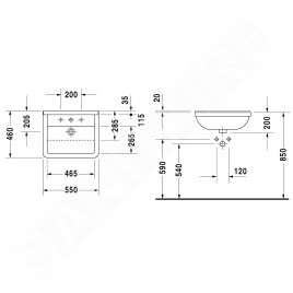 Duravit Starck 3 - Vasque 550x460 mm, avec un trou pour robinetterie, blanc 0310550000